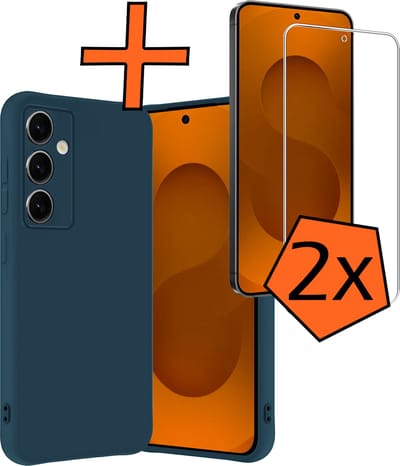 Hoes - Met 2x Screenprotector - Geschikt voor Samsung Galaxy S25 FE - Sterk & Shockproof - Back Cover - Siliconen Case - Telefoon Hoes - Donkerblauw
