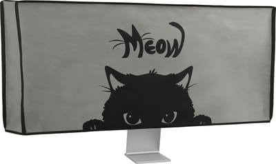 kwmobile beschermhoes monitor geschikt voor 34-35" Monitor - Computerscherm cover - Computer accessoires - PC scherm hoes in grijs / zwart - Kat Meow design