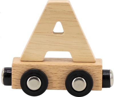Tryco Houten Naturel Lettertrein Letter A - Letterwagon voor Woorden en Naamtreinen - Stimuleert Creativiteit en Motoriek - Vanaf 3 Jaar
