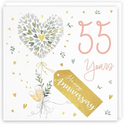 Jubileumkaart 55 jaar - Speciale wenskaart - Huwelijksjubileum vieren - Luxe goudfolie details - 148 x 148 mm - Meerkleurig