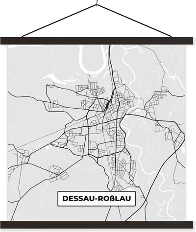 Posterhanger incl. Poster 60x60 cm - Schoolplaat - Duitsland - Plattegrond - Kaart - Dessau-Roẞlau - Stadskaart - Textielposter - Zwarte latten - Stadskaart