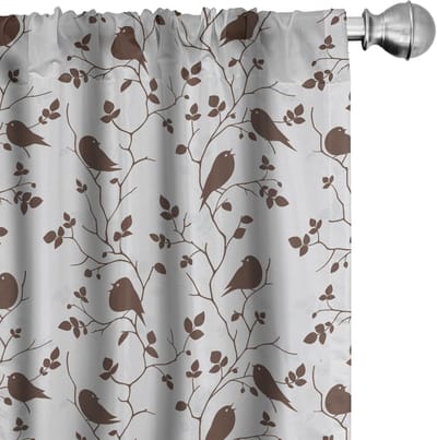 ABAKUHAUS – Vogelgordijnen – 2x75x245 cm – Tweetende mussen – donkerbruin en grijs