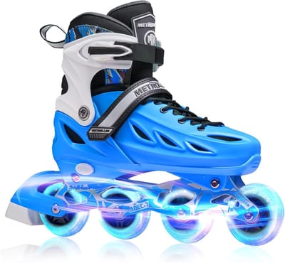 Verstelbare Skeelers - Rolschaatsen Kinderen - Beginners Leren - Oplichtende Wielen - 4 Maten - Blauw Camouflage
