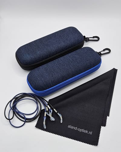 2 halfharde brillenkokers + 2 brillenkoordjes + 2 brillendoekjes / denim brillenkoker met rits / zwart / donkerblauw / 2 brillendozen / cadeau / boîte de rangement / hard jeans koker / brillenetui / brillenkoker dames heren kind / Aland optiek
