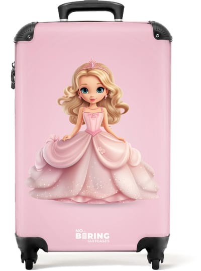 NoBoringSuitcases.com® - Kinderkoffer - Kindertrolley - Prinses - Jurk - Roze - Handbagage koffer lichtgewicht - Reiskoffer trolley - Rolkoffer met wieltjes - Past binnen 55x40x20 en 55x35x25