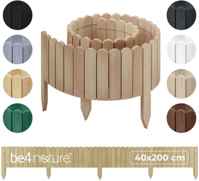 be4nature Flexibele houten border 40 x 200 cm Beige Onbehandelde rolborder plantenrand tuinhek decor palissade graskant