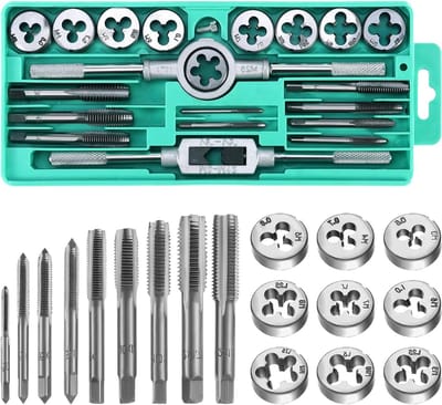 20-delige M3-M12 metrische tap- en matrijzenset met tapwrench en accessoires voor precisiewerk en metaalbewerking
