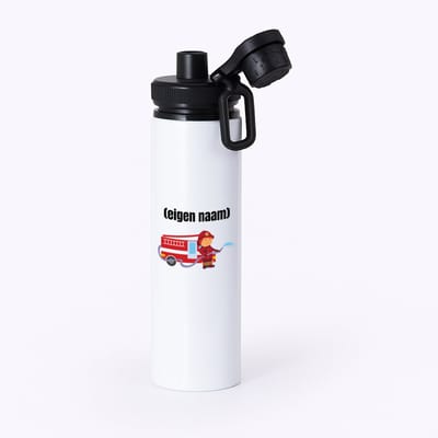 Hacebo® - Brandweerman met brandweerwagen waterfles met draaidop zwart - Brandweer - iemand die werkt bij de brandweer - met eigen naam - leuk cadeau voor iemand die bij de brandweer werkt - cadeau - kado - water fles - 850ML