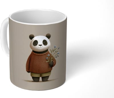 Mok - Koffiemok - Panda - Blauwe bloemen - Zachtheid - Mokken - 350 ML - Beker - Koffiemokken - Theemok
