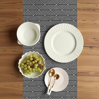 ABAKUHAUS Abstracte Tafelloper, Gestreepte Ruitvormen, Eetkamerkeuken Rechthoekige Decoratieve Tafelloper, 40 x 180 cm, Antracietgrijs en Wit