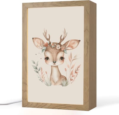 Nachtlampje 20x30 cm - Kinder lampje - Hert - Bohemian - Bloemen - Bosdieren - Tafellamp kinderkamer - Slaapkamer lamp - Bedlamp kinderen - Kinderlampje stopcontact - Wandlamp babykamer - Nachtlampjes