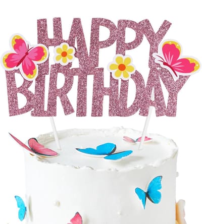 Dailygoody - Verjaardagstaart Topper - Feestdecoratie - Roze - Gelukkige Verjaardag - Dieren Thema - Perfect voor Kinderen - Inclusief Steunstokken