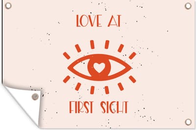 Muurdecoratie Spreuken - Quotes - Love at first sight - Liefde - Koppel - 180x120 cm - Tuinposter - Tuindoek