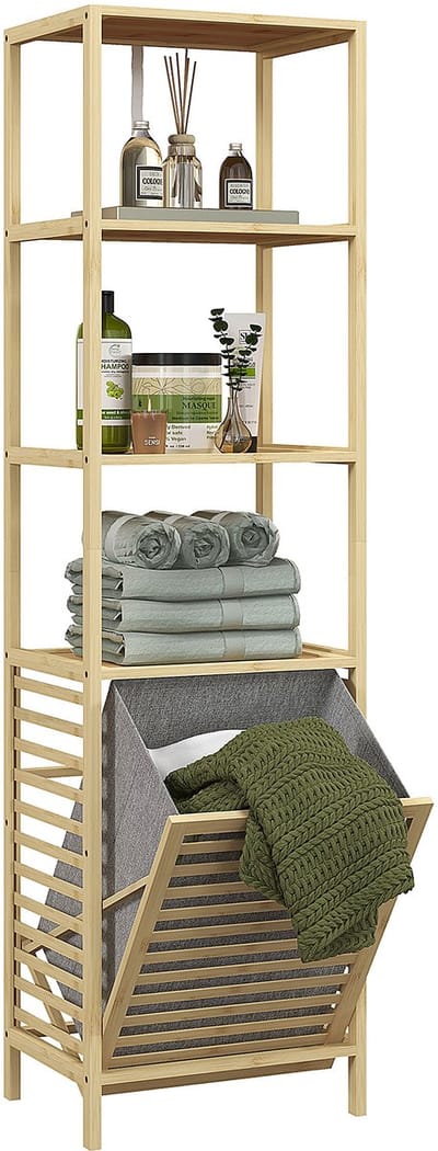 HOMCOM badkamerrek met wasmand - Badkamerkast - Wasmandrek - Naturel