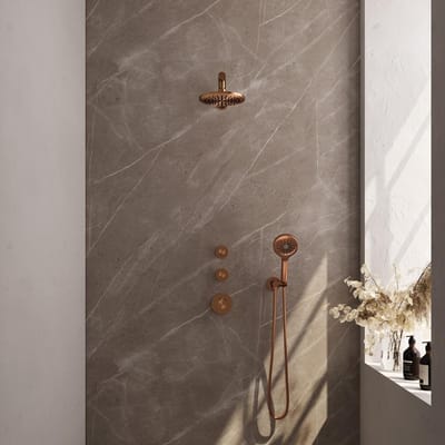 Brauer Copper Carving Thermostatische Regendoucheset Inbouw - Hoofddouche 20 cm - Rechte Wandarm - Handdouche 3 Standen - Doucheslang - Wandaansluitbocht