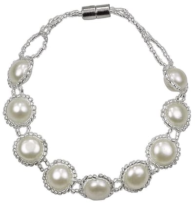 Zoetwater parel armband Pearl O - echte parels - wit - zilver - magneetslot - luxe sieraden zakje - parel armband dames - zoetwaterparel