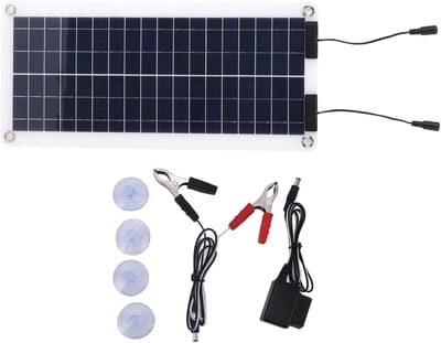 Zonnepaneel Oplaadkit - Onderhoudslader Batterij - Accu Onderhoud - 30 Watt Vermogen - DC18V - Rood Zwart