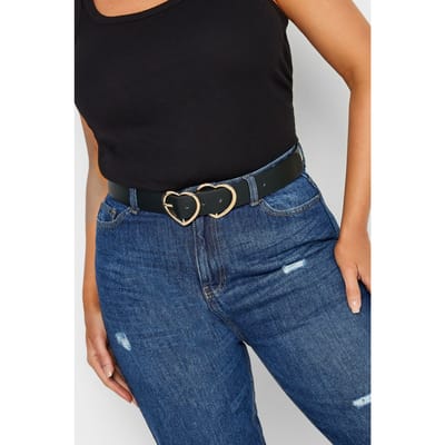 Yours Riem Met Hartjesgesp In Zwart/Goudsize 52-54