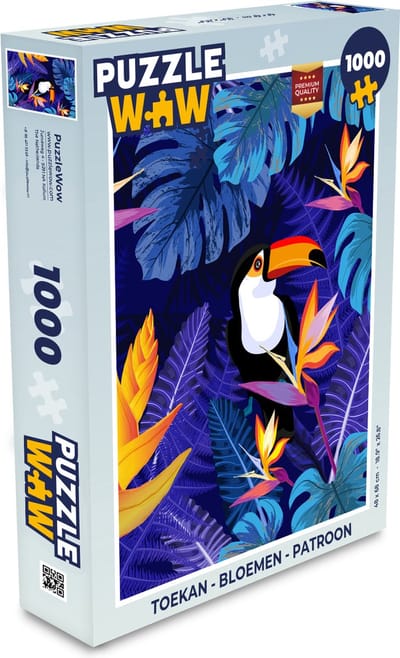 Puzzel Jungle - Toekan - Bloemen - Planten - Kinderen - Paars - Dieren - Legpuzzel - Puzzel 1000 stukjes volwassenen
