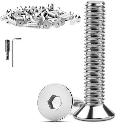 SnelShoppen - 30 Stuks RVS Schroeven M6 x 50mm, 304, Verzonken Hoofd Schroef met Zeskant, Voldraad, Ideaal voor Klussen en Bevestigen