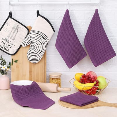 Famanu Theedoeken, 100% katoen, 30 x 30 cm, zachte theedoeken, keukendoeken, absorberende keukendoeken, dikke premium theedoek, vaatdoeken, poetsdoeken, 6 stuks, paars