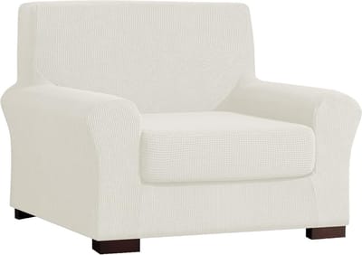 Jacquard Sofa Cover Set voor 1-Zits Bank - Meubelbeschermer, Antislip en Inclusief Kussenhoes - Crème Wit