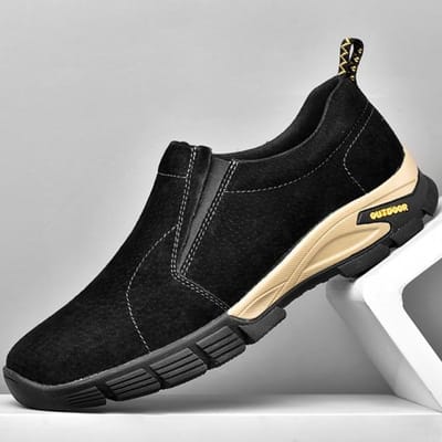 Heren Leren Casual Schoenen Instappers Echt Leer Heren Sneakers Mode Mannen Comfortabel Buiten Lopen Instappers Sneakers Heren 41 zwart