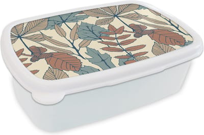 Broodtrommel Wit - Lunchbox - Brooddoos - Herfst - Patronen - Bladeren - 18x12x6 cm - Volwassenen