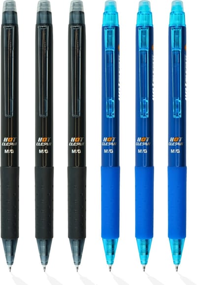 Ainy Hotclear uitwisbare pen set | 6 uitgumbare pennen voor etui , pennenzak of pennenbak | Zwart & blauw inkt | Trendy hippe design | Ideale kantoor of school accessoires balpennen | Uitgumbare gelpennen schrijfwarenset voor kinderen en volwassenen