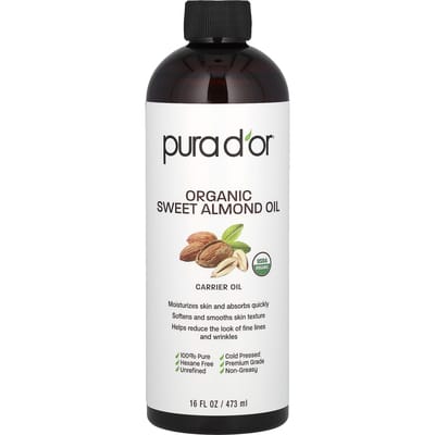 Pura D'or, Organic Sweet Almond Oil, 16 fl oz (473 ml) white