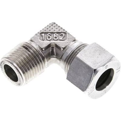1/2'' NPT Buitendraad x 15L RVS Elbow 90deg Snijring 315 Bar DIN 2353 - FL2E-MC-ST-012N-15-L