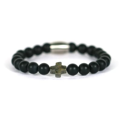 IbizaMen KIDS - pyrite kruis matte onyz 6mm -17cm