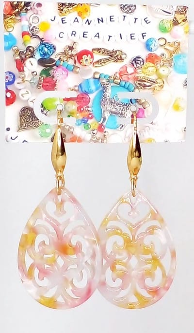 Jeannette-Creatief® - Resin - Barok Druppel Roze Geel Wit - Resin Oorbellen - Oorbellen – Oorhangers - Oorbellen dames - Oorhaakjes - Trend - Mode 2023 – Kleurrijk – Gekleurde Oorbellen - Valentijn - Lente - Pasen