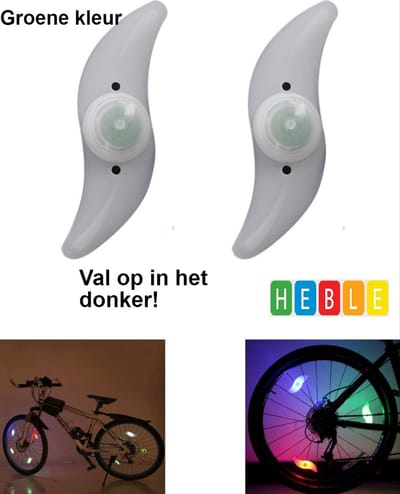 Heble® - "2x Groene Lampjes voor Fietswiel - Spaakverlichting met 3 Standen | 13x4x2cm"
