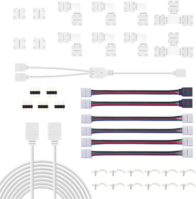 LED strip connectoren, verlengstukken, hoekverbindingen en bevestigingsclips voor 10mm 4-polige RGB 5050 LED strips