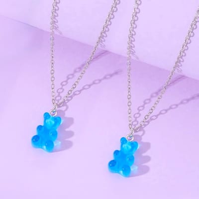BFF Ketting voor 2 met Gummy Bear Blauw - Zilverkleurig Koord - Vriendschapsketting Cadeau voor Twee - Pax Amare