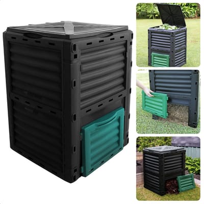 Compostvat 300 liter - Vierkant - Kunststof - 61 x 61 x 83cm - Kliksysteem - Zonder Bodemplaat - Compostbak - Composteerbak - Composter - Tuin Afvalbak - Duurzaam - Weersbestendig - Compostton - Kompostvat - Afval Recyclen