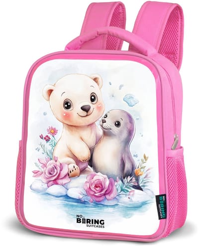 NoBoringSuitcases.com® - Rugzak roze - Schooltas meisjes - IJsbeer en zeehond op een ijsschots - Kinder rugtas meisje - Boekentas kind - Kinderrugzak voor school - Schoolrugzak
