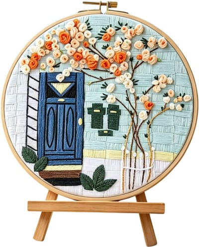 Untamed - PREMIUM Borduurpakket Volwassenen – Borduren – Creatieve hobby – Cadeau idee – Compleet pakket met extra’s – Echte HOUTEN borduurring (geen plastic) – DIY decoratie – Huis – Voordeur – Bloesem – Gedetailleerd – Blue Door Haven