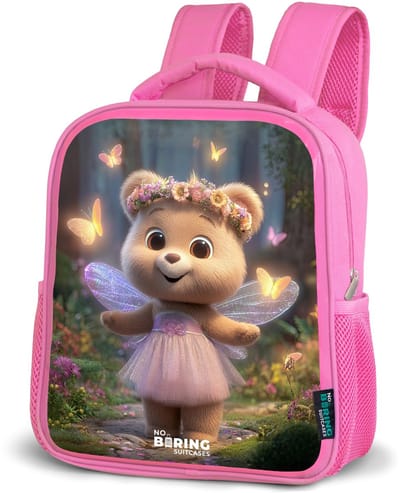 NoBoringSuitcases.com® - Rugzak roze - Schooltas meisjes - Beer - Vlinders - Bos - Fairy - Kinder rugtas meisje - Boekentas kind - Kinderrugzak voor school - Schoolrugzak