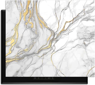 KitchenArt - Elegant Gold Marble – Inductie Beschermer - 65x52 cm - Kookplaat Beschermer - Luxe Afdekplaat Inductieplaat - Anti-slip & Oprolbaar - Beschermmat Inductiekookplaat