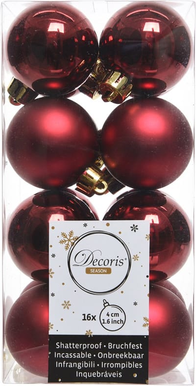 Decoris kerstballen - 16 stuks - 4cm - kunststof