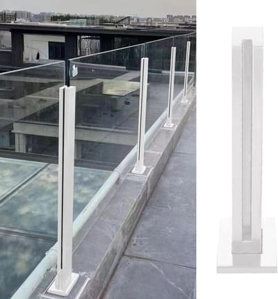 Glazen Balustrade Paal - Glazen Leuning RVS - Terras Afscheiding - Roestvrij Staal 304 - 60-150 cm Hoog - Wit