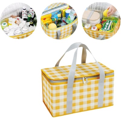 Draagbare geïsoleerde picknickmand — Waterdicht — Opbergtas — Houdt voedsel vers, koud of warm voor picknicks & kamperen — Grote lunchtas — Extra ruime bento-draagtas — Koeltas — Ideaal voor warme of koude buitenactiviteiten — 35 x 20 x 20 cm — 14L