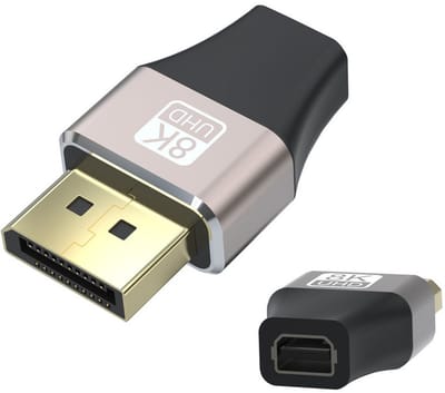 Displayport Male naar Displayport (DP) Mini Female adapter converter kabel - 8K 60Hz - voor o.a. laptop en monitor - grijs