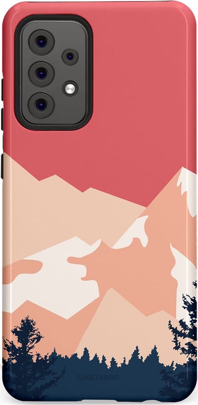 Casetastic hoesje geschikt voor Samsung Galaxy A52 (2021) 5G / Samsung Galaxy A52 (2021) 4G - Dubbellaagse bescherming - Bergen bij stille toppen - Fashion Case - Koraal Donkergrijs Zand Perzik