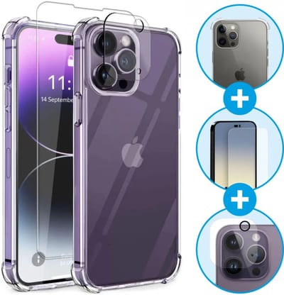 Hoesje Geschikt voor Apple iPhone 14 Pro Max Schokbestendig Transparant Hoesje + 9H Tempered Glass + Camera Protector Transparant 3 in 1 Set