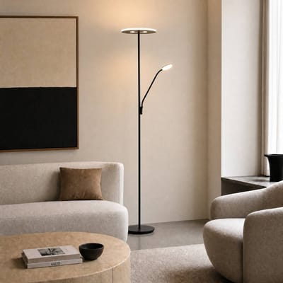 Lucande LED vloerlamp Raymond, zwart, CCT, leeslampje