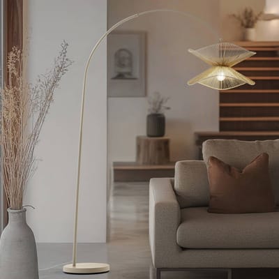 Lindby booglamp Valdorin, beige, papier, 195 cm, IP20