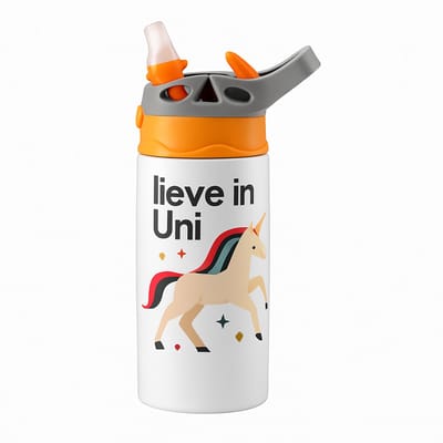 Kleurrijke Popart Drinkfles – Vrolijke Fles voor Kunst en Design Liefhebbers - Waterfles voor kinderen (wit/oranje)